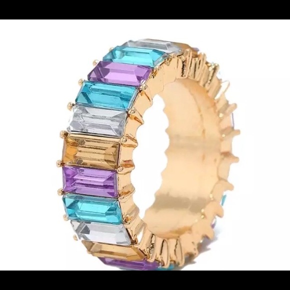 BaubleBar style Multicolor pastels baguette ring - Picture 3 of 11